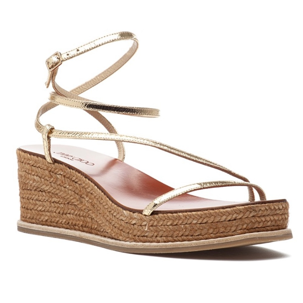 Jimmy Choo *NEVER WORN IN BOX* Drive Metallic Wedge Espadrille Sandals